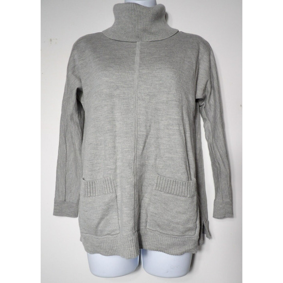 Talbots Womens Small Merino Wool Turtleneck Small Gray Front Pockets Capsule - Picture 1 of 11